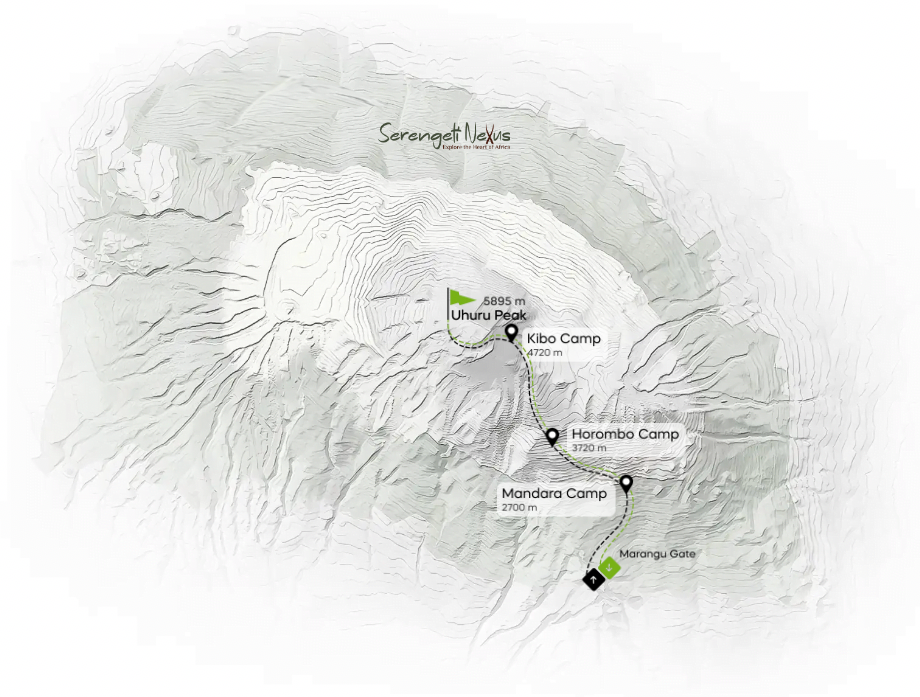 Tour Map for Climbing Kilimanjaro via Marangu Route